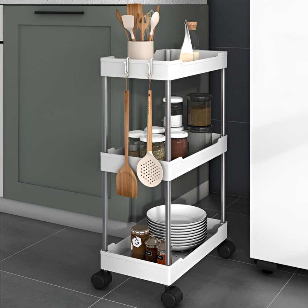 세탁실 수납장 이동식 틈새 선반 트롤리 3단