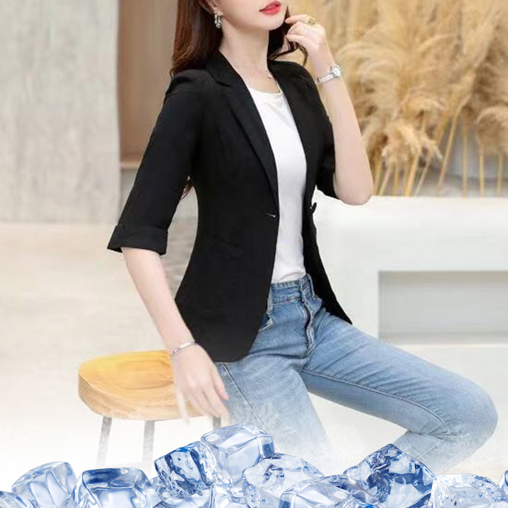 린넨자켓 봄 여름 반팔 마자켓 블랙 화이트 헤링본 자켓 여성블레이저 이미지 6