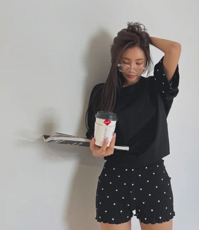 일단클릭 하트 세트 헤어밴드 코튼 프릴 골지 하이웨스트 홈파티 잠옷 반바지 레깅스 운동복 상세 이미지 11