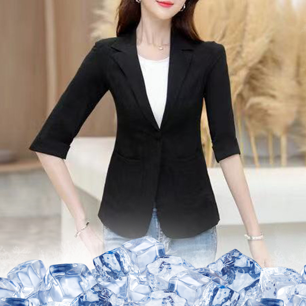 린넨자켓 봄 여름 반팔 마자켓 블랙 화이트 헤링본 자켓 여성블레이저 - 상세 이미지 5
