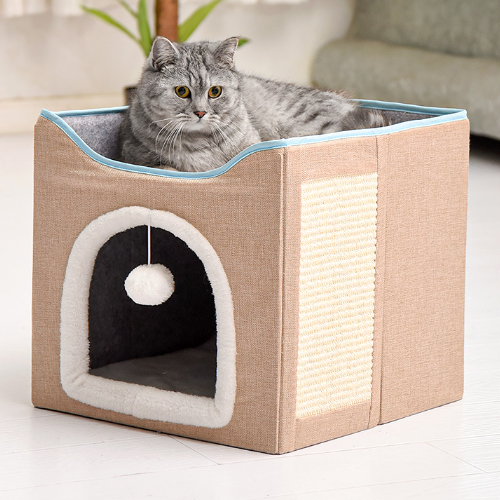 고양이 숨숨집 하우스 애견 텐트 스크래쳐 애완동물 2층 숨숨집 중형