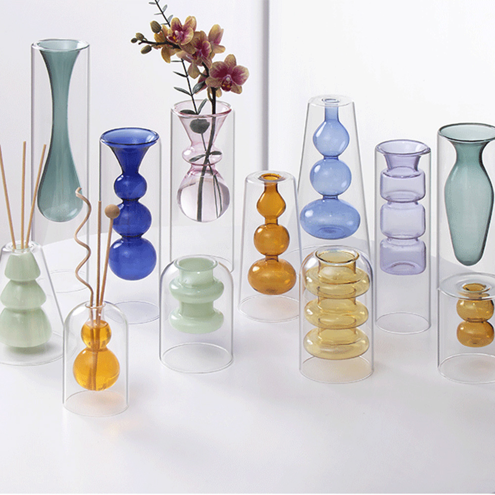꽃병 유리화병 VASE 빈티지 오브제 유리 꽃 2단 물방울 - 상세 이미지 2