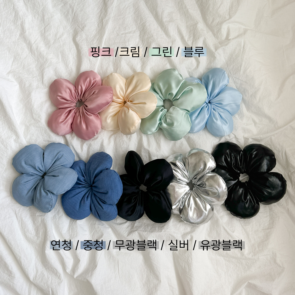 쿠션 플라워 포니테일 헤어 곱창 머리끈 9color 상세 이미지 3