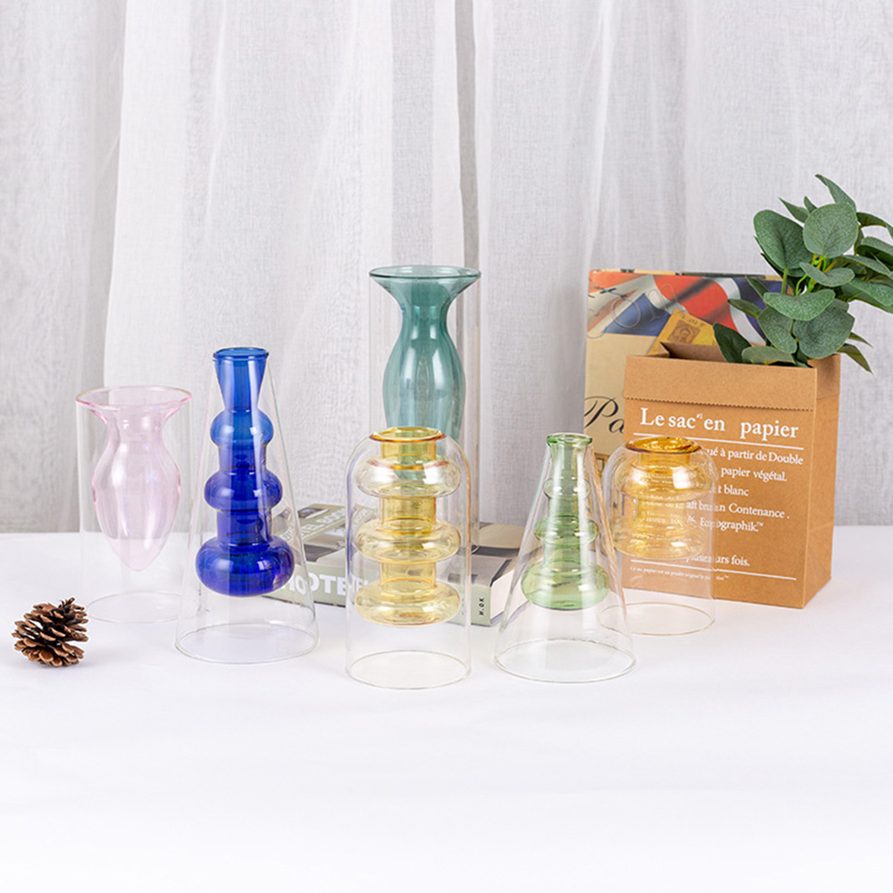 꽃병 유리화병 VASE 빈티지 오브제 유리 꽃 2단 물방울 - 상세 이미지 3