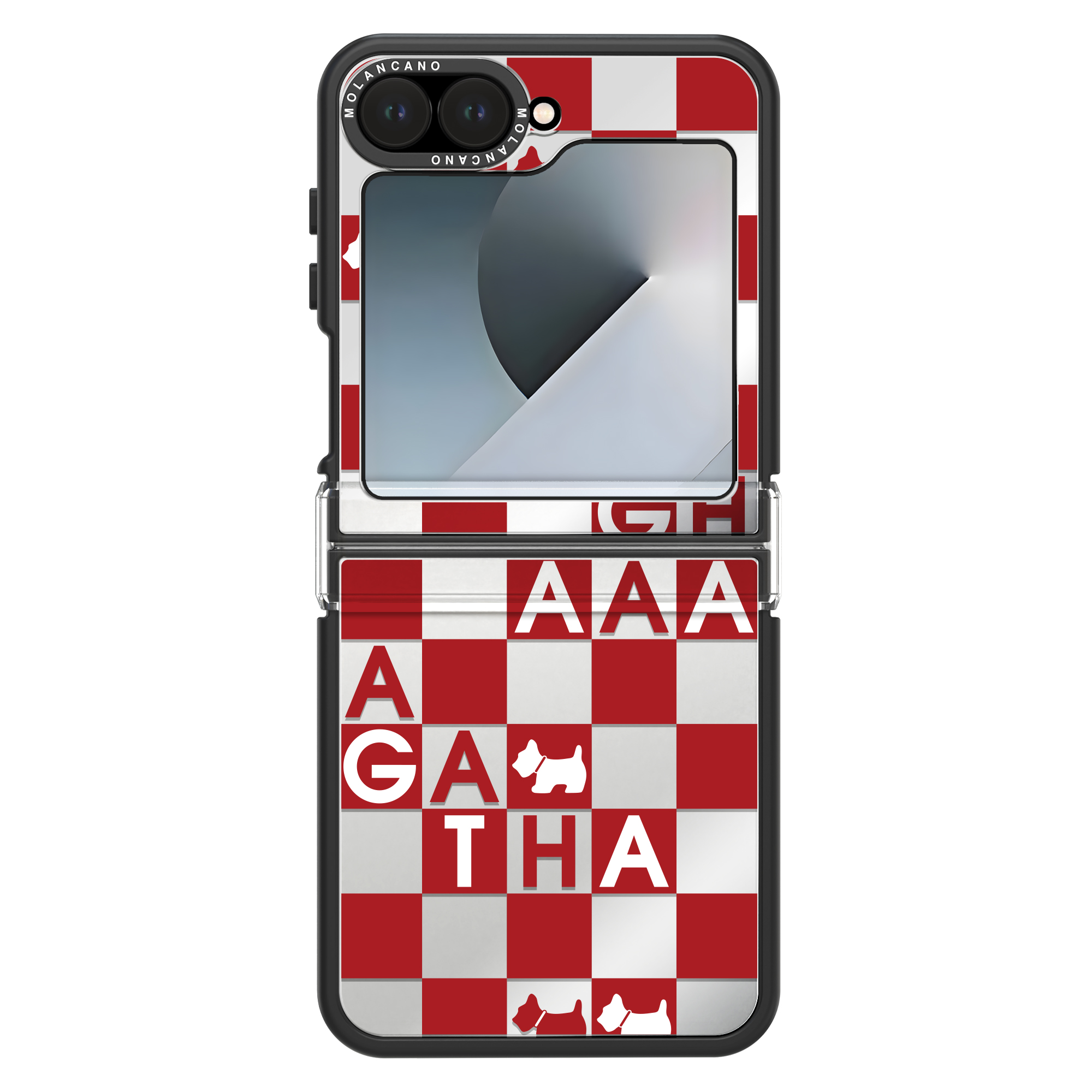 갤럭시 Z플립6 플립7fe 미러 아가타 디자인 거울 휴대폰 케이스 스코티 그리드 레드 - 상세 이미지 4