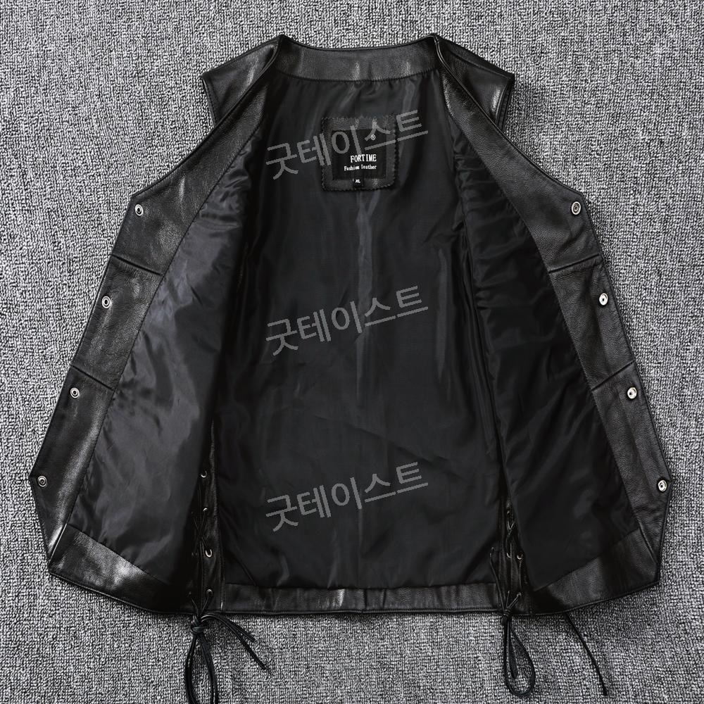 바이크가죽조끼 오토바이 라이딩 조끼 민소매 블랙 패션 - 상세 이미지 4