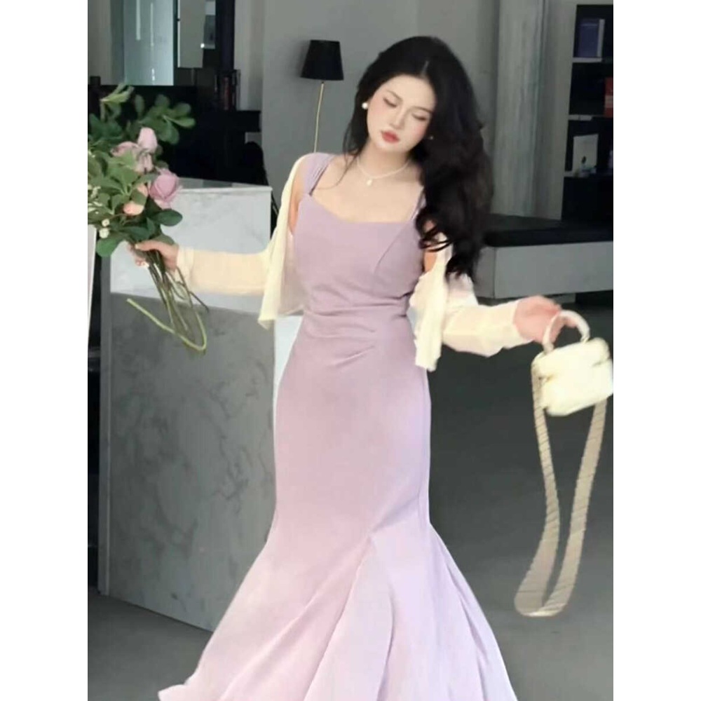 뷔스티에 머메이드 원피스 공연 무대 연주회 빅사이즈 뱃살커버 날씬해보이는 디자인 3컬러 - 상세 이미지 3
