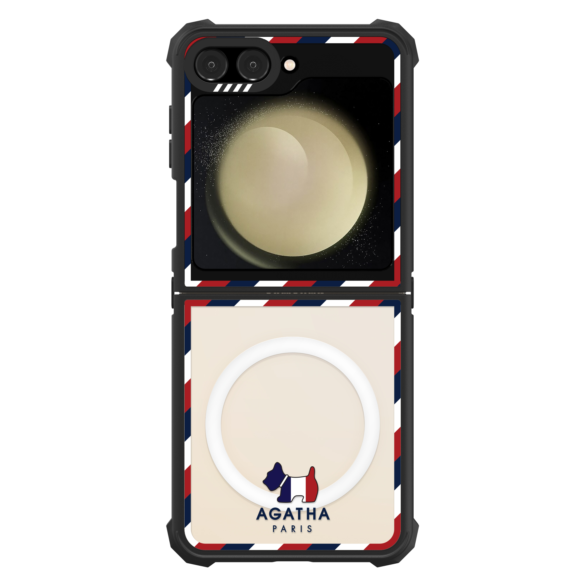 갤럭시 Z플립5 임팩트 아가타 디자인 맥세이프 힌지 보호 투명 범퍼 휴대폰 케이스 시그니처 네이비