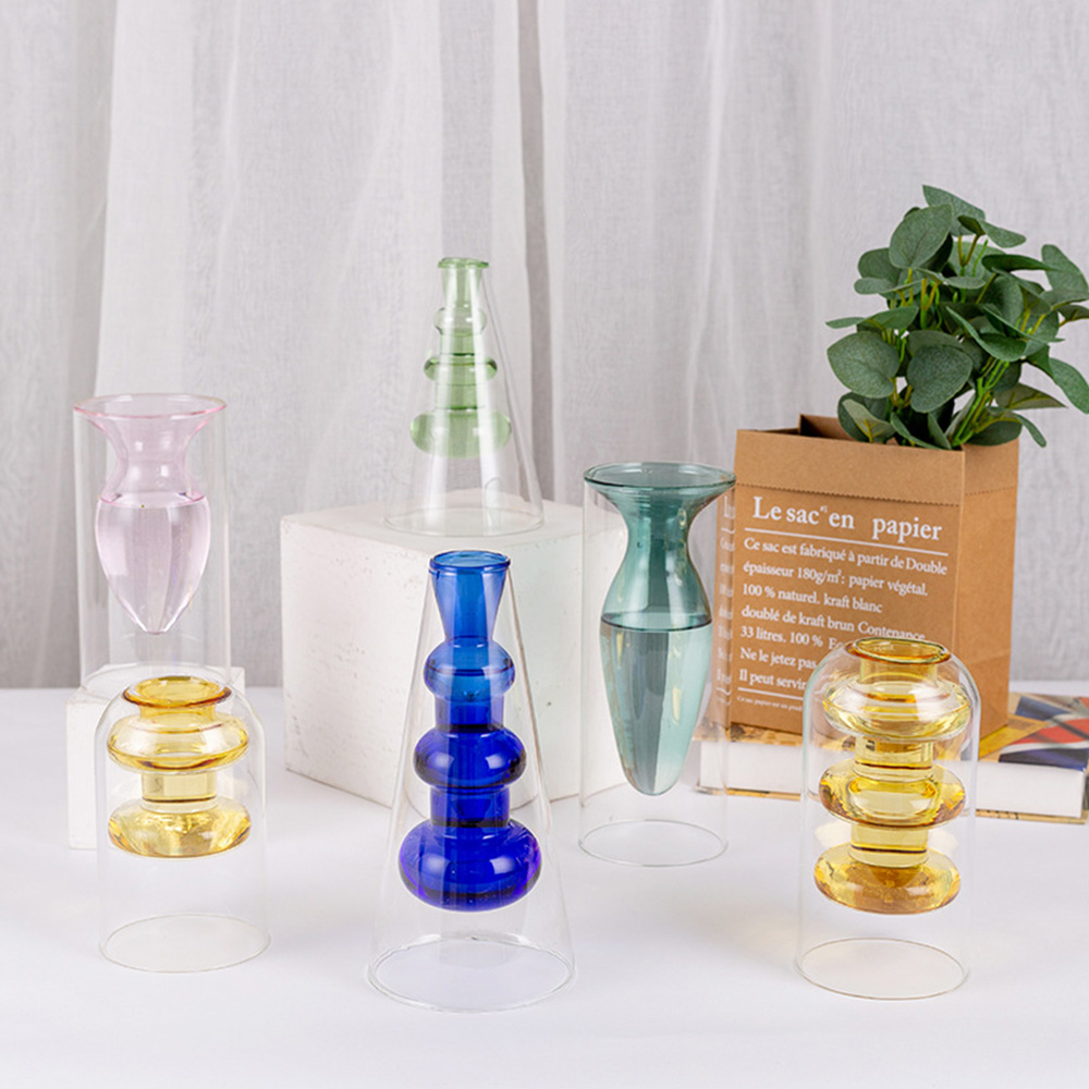 꽃병 유리화병 VASE 빈티지 오브제 유리 꽃 2단 물방울 - 상세 이미지 4