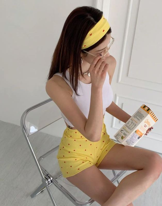 일단클릭 하트 세트 헤어밴드 코튼 프릴 골지 하이웨스트 홈파티 잠옷 반바지 레깅스 운동복 상세 이미지 19