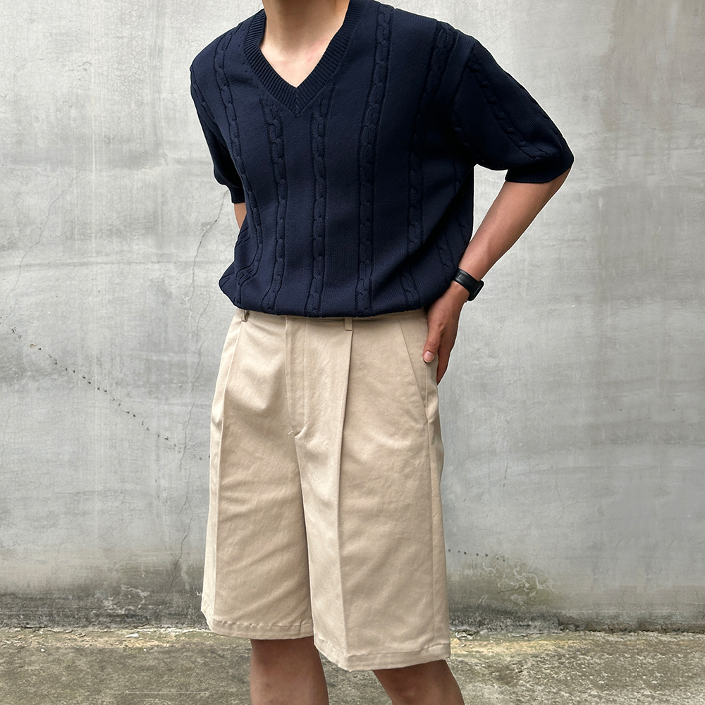 남자버뮤다팬츠 치노 밴딩 와이드반바지 - 상세 이미지 5