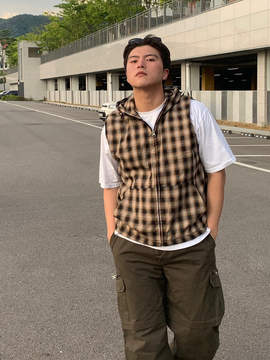 남성여름조끼 스트링 체크 후드베스트 이미지 8