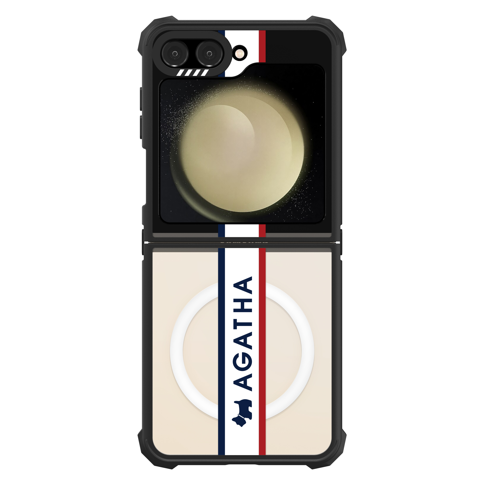 갤럭시 Z플립5 임팩트 아가타 디자인 맥세이프 힌지 보호 투명 범퍼 휴대폰 케이스 시그니처 네이비