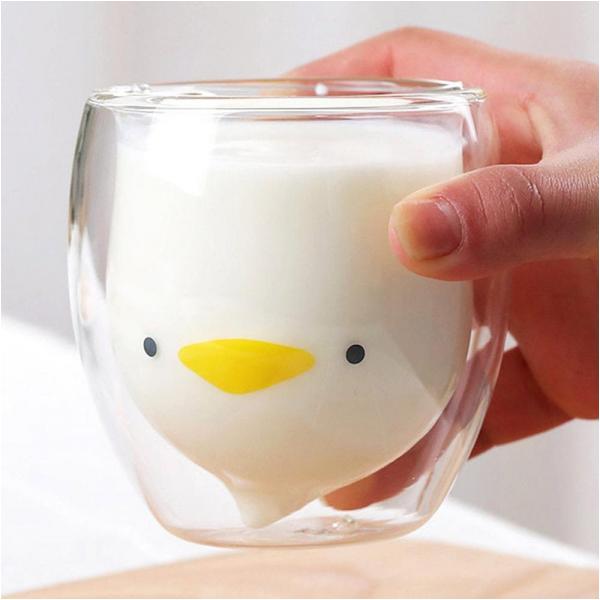 투명 내열 유리 컵 오리 이중 컵 집들이 선물 250ml : 안주인의 행복