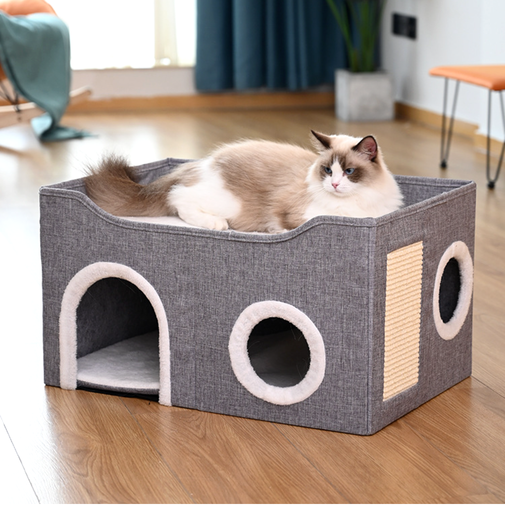 고양이 숨숨집 하우스 애견 텐트 스크래쳐 애완동물 2층 숨숨집 중형