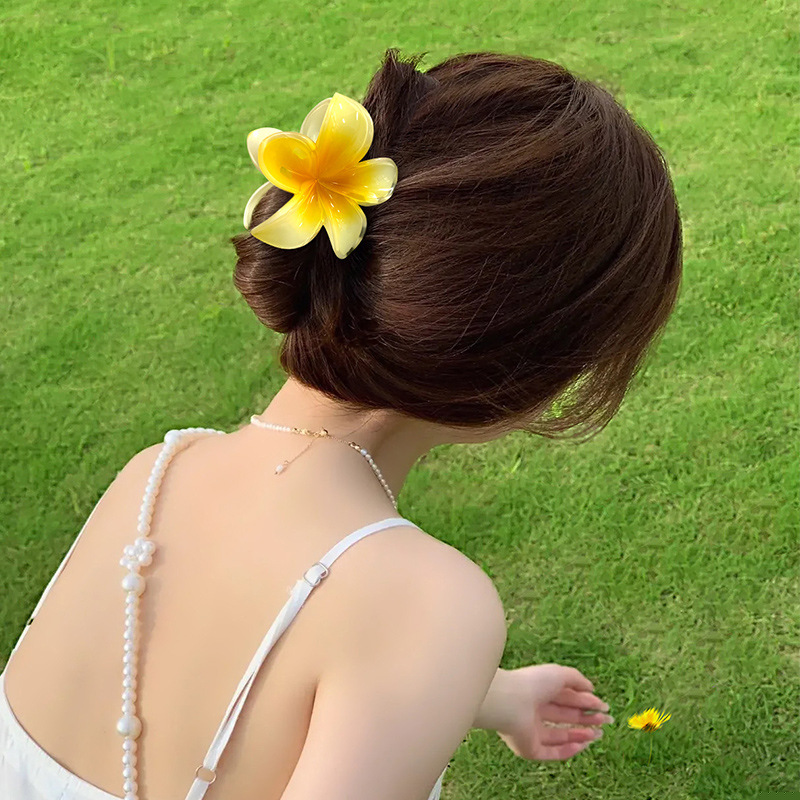 하와이꽃 머리 집게핀 반묶음 헤어 휴양지 휴가 플라워 머리 핀 삔 : 오로니
