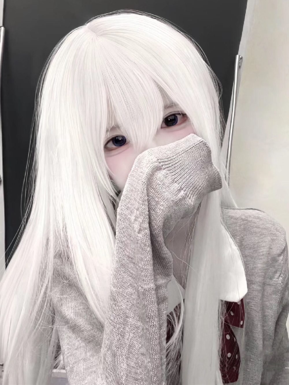백금발 긴머리 가발 스트레이트 앞머리있는 통가발 하얀색 요정 애니 코스프레 6컬러 - 상세 이미지 2