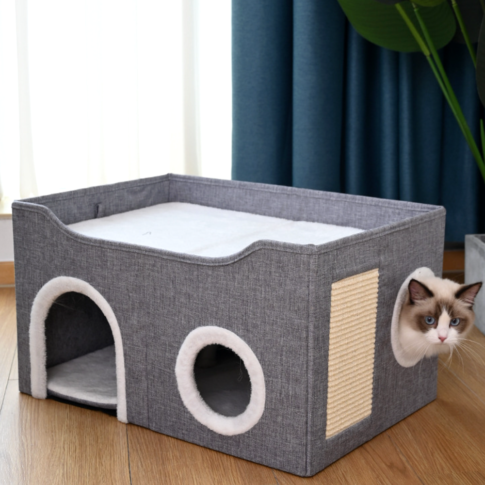 고양이 숨숨집 하우스 애견 텐트 스크래쳐 애완동물 2층 숨숨집 중형