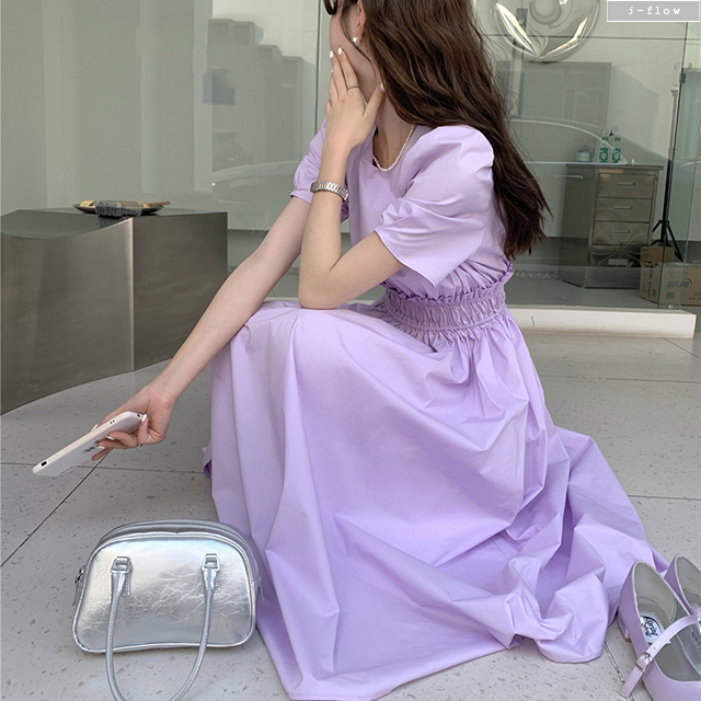 데이드 허리 스모크밴딩 퍼프 코튼 롱원피스 5col 여름 맥시 라운드 A라인 제이플로우 이미지 3