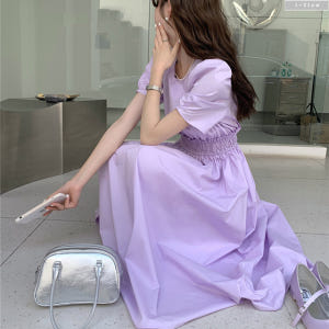 데이드 허리 스모크밴딩 퍼프 코튼 롱원피스 5col 여름 맥시 라운드 A... 착용 후기 | 사이즈/핏 총정리 - 상품 이미지 3