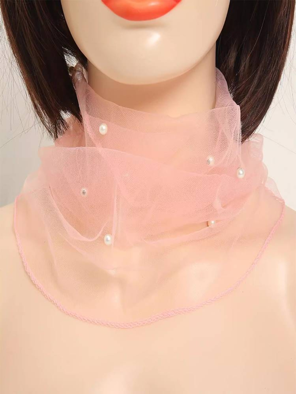 레이스 넥 스카프 미니 진주 포인트 얇은 레이어드 여배우 패션 코디 중년여성 12컬러 - 상세 이미지 5