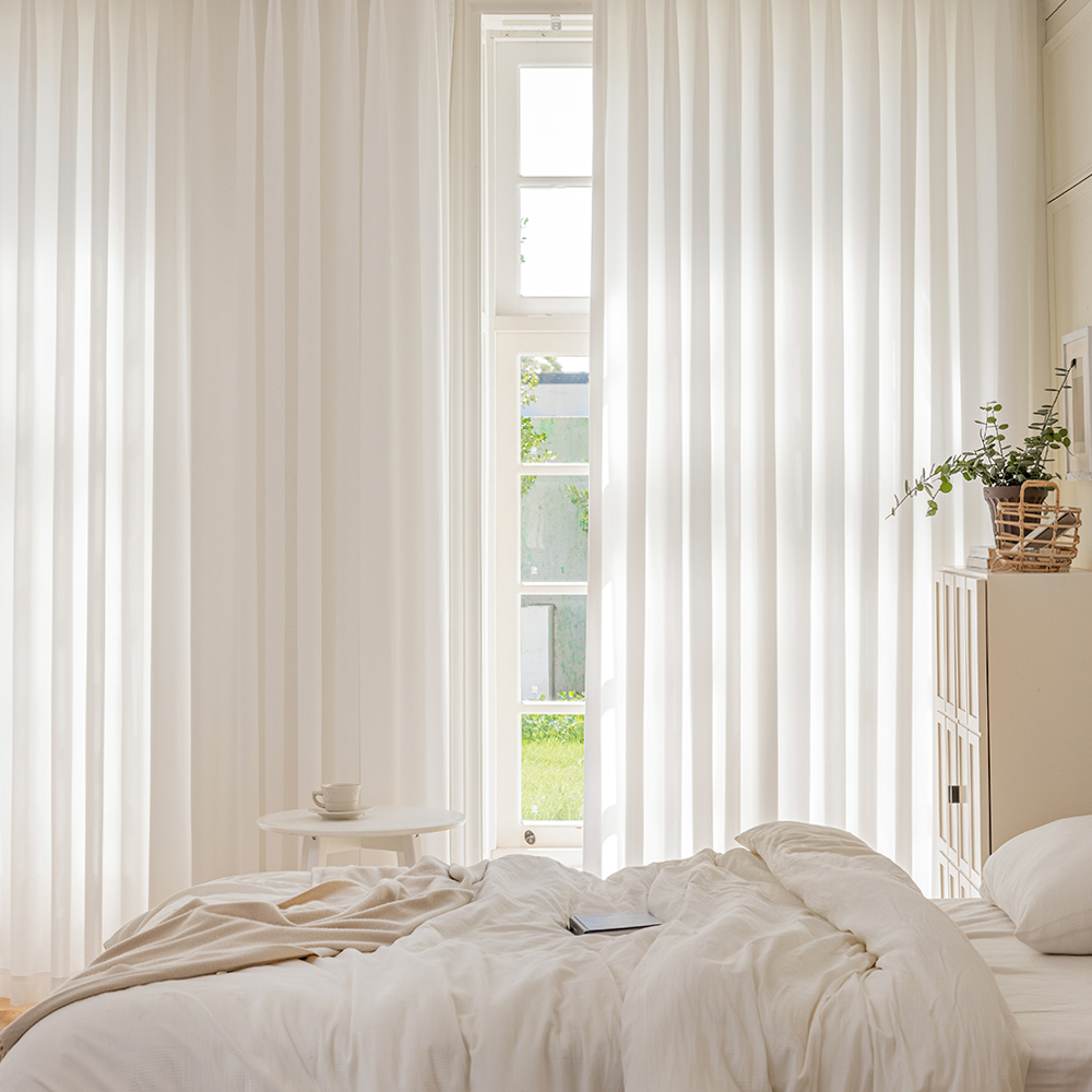 소르르 이음선 없는 형상기억 차르르 쉬폰커튼 비침없는 화이트 맞춤제작 나비주름 안방 120x265