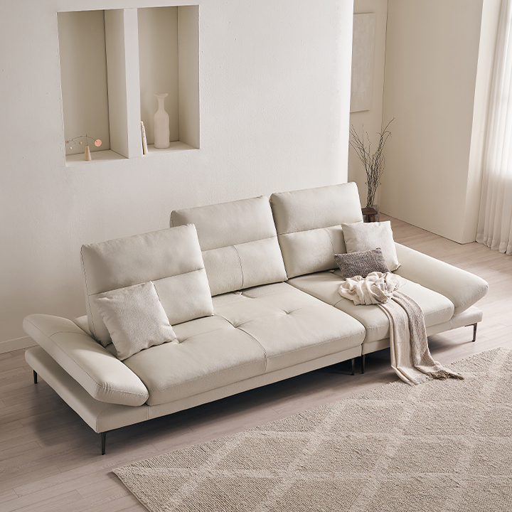 삼익가구 시그니처 천연면피 소가죽 스윙 소파 스툴미포함, 아이보리, 4인용