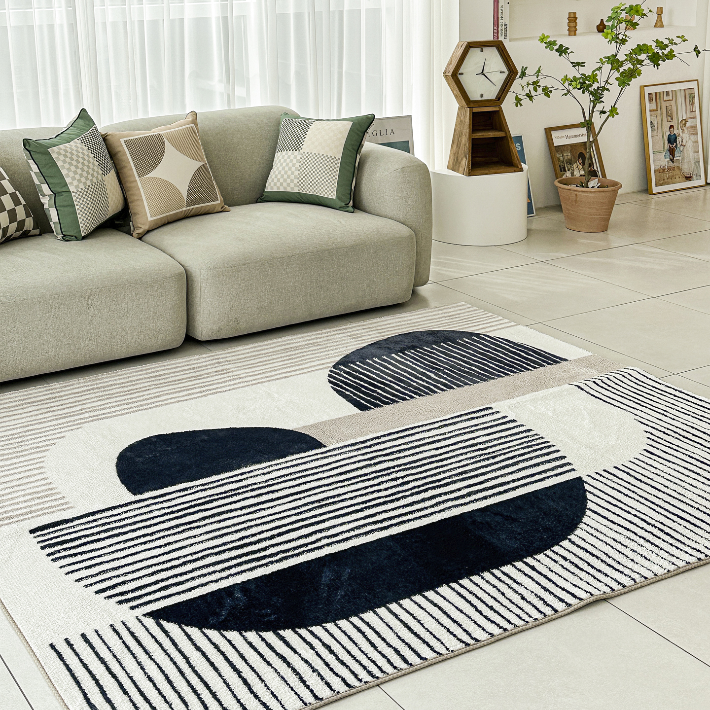 미드나잇 오브제 자카드 러그 사계절 논슬립 거실 블루 카페트 단일색상, 200x270cm - 상세 이미지 2