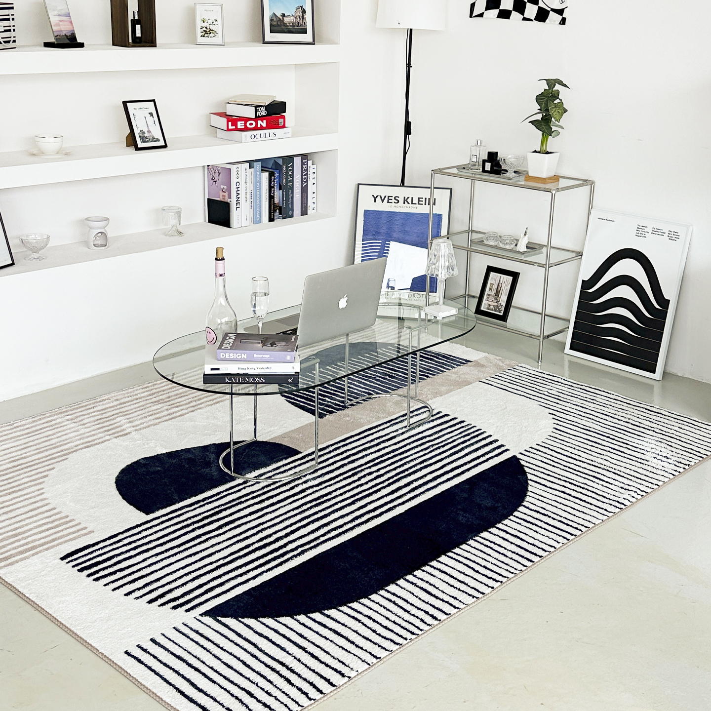 미드나잇 오브제 자카드 러그 사계절 논슬립 거실 블루 카페트 단일색상, 200x270cm - 상세 이미지 4