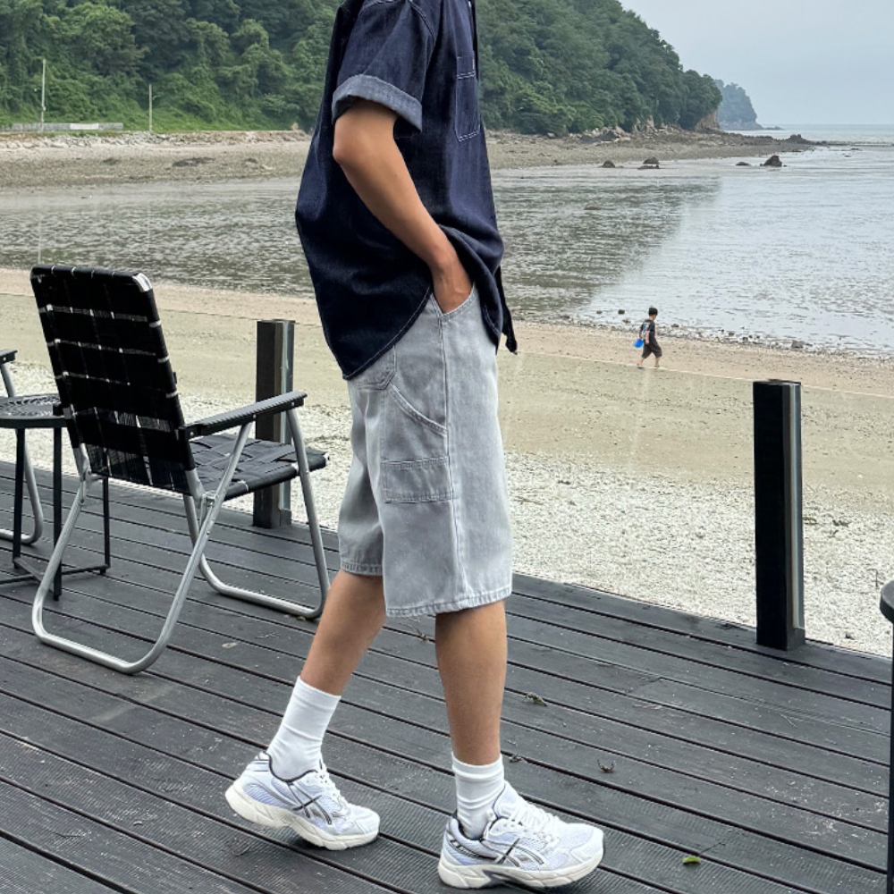남자 로블레 여름 5부 카펜더 버뮤다 와이드 데님 반바지 - 상세 이미지 2