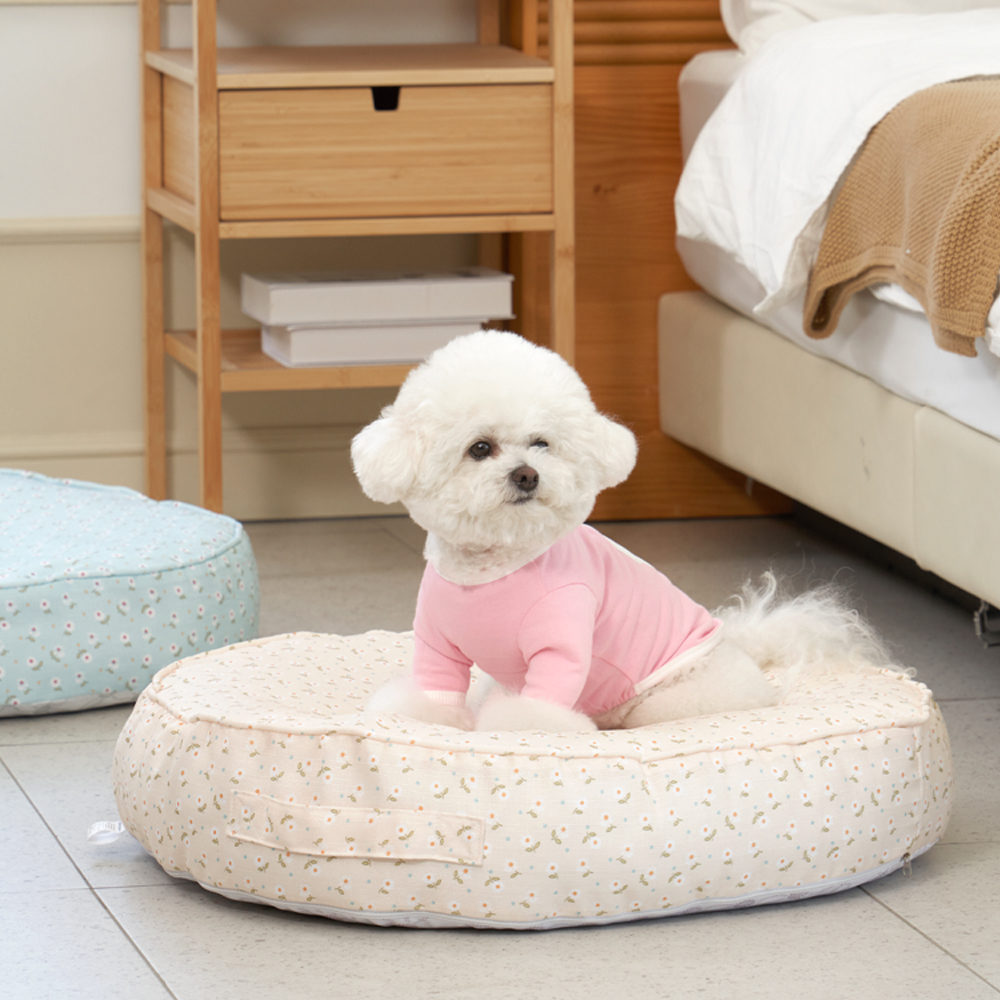 개과천선 벤지 강아지 원 방석 고급 애견 꽃무늬 쿠션 꿀잠 침대 논슬립 솜조절 손잡이 - 상세 이미지 3
