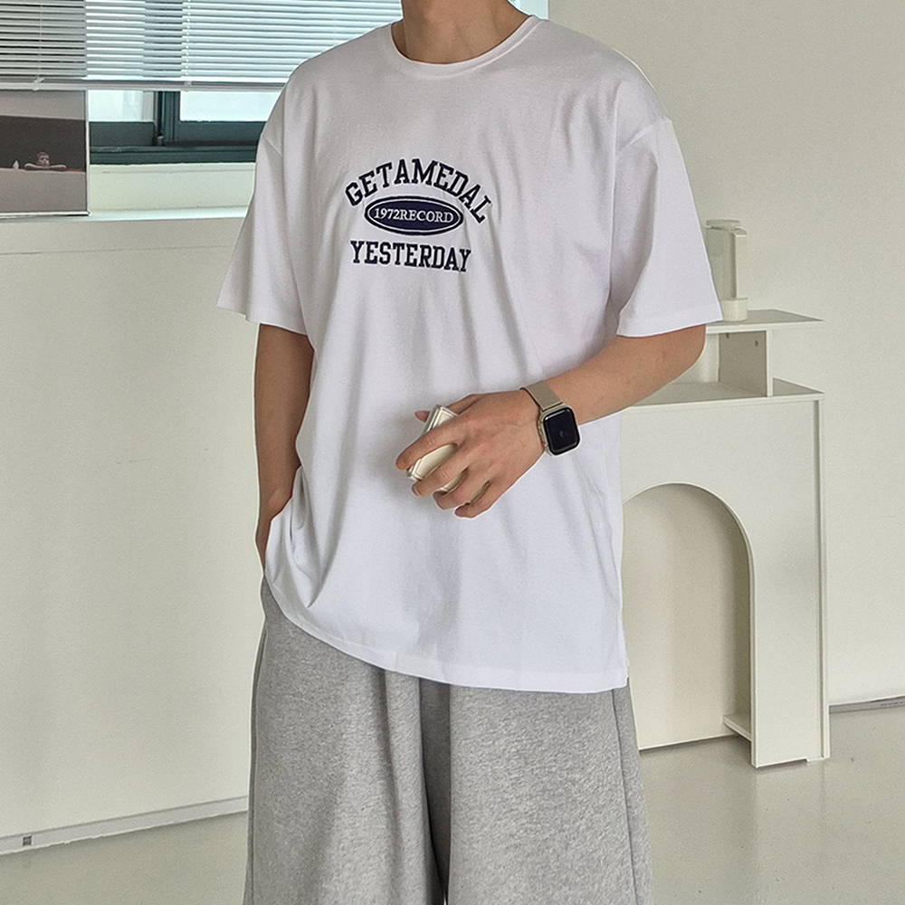 남자 반팔티 오버핏 나염 프린팅 커플 자수 반팔티 - 상세 이미지 3