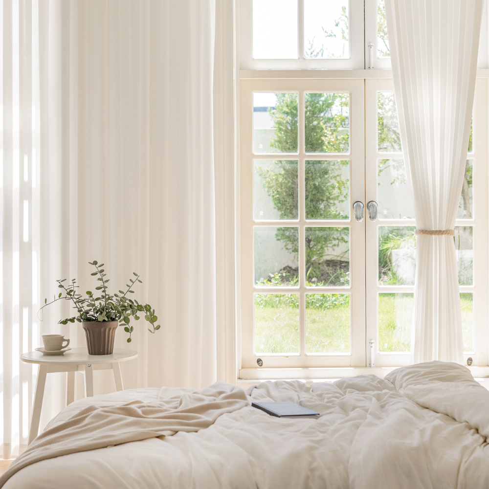 소르르 이음선 없는 형상기억 차르르 쉬폰커튼 비침없는 화이트 맞춤제작 나비주름 안방 120x265