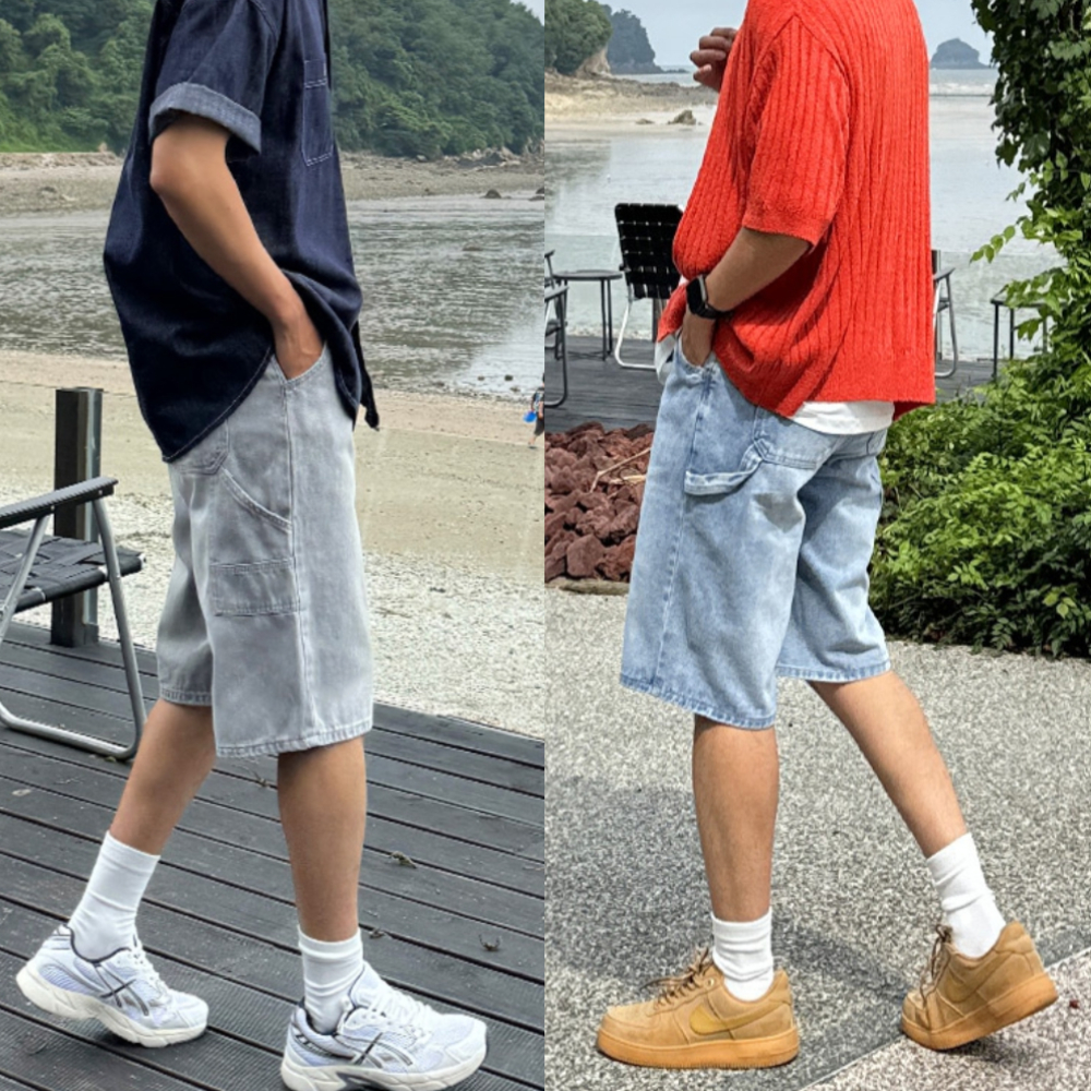 남자 로블레 여름 5부 카펜더 버뮤다 와이드 데님 반바지