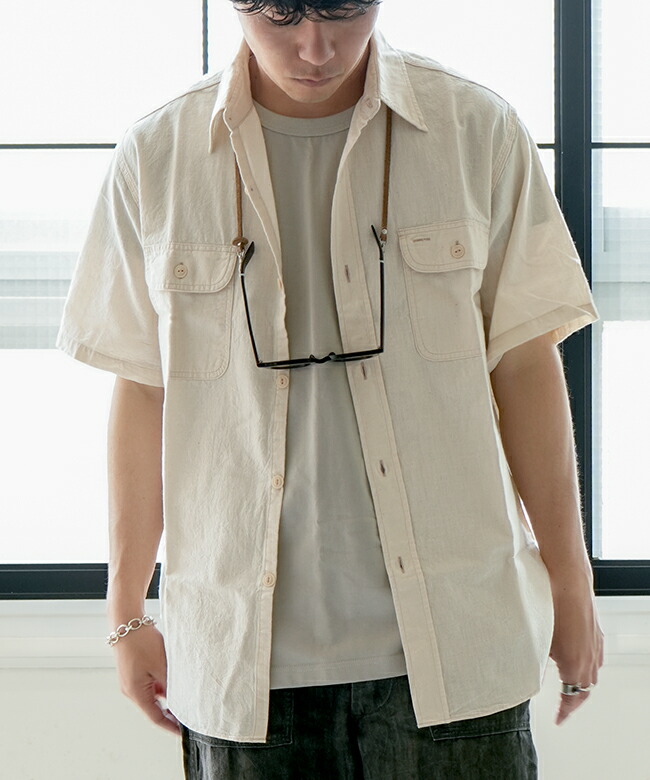 슈가케인 SUGAR CANE 화이트 샴브레이 워크 반팔 셔츠 남방 SC37942 - 상세 이미지 4