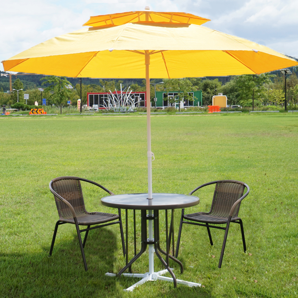 야외용 테이블 카페 테라스 정원 야외 파라솔 라탄 세트 60투명+의자2 옐로우고정형