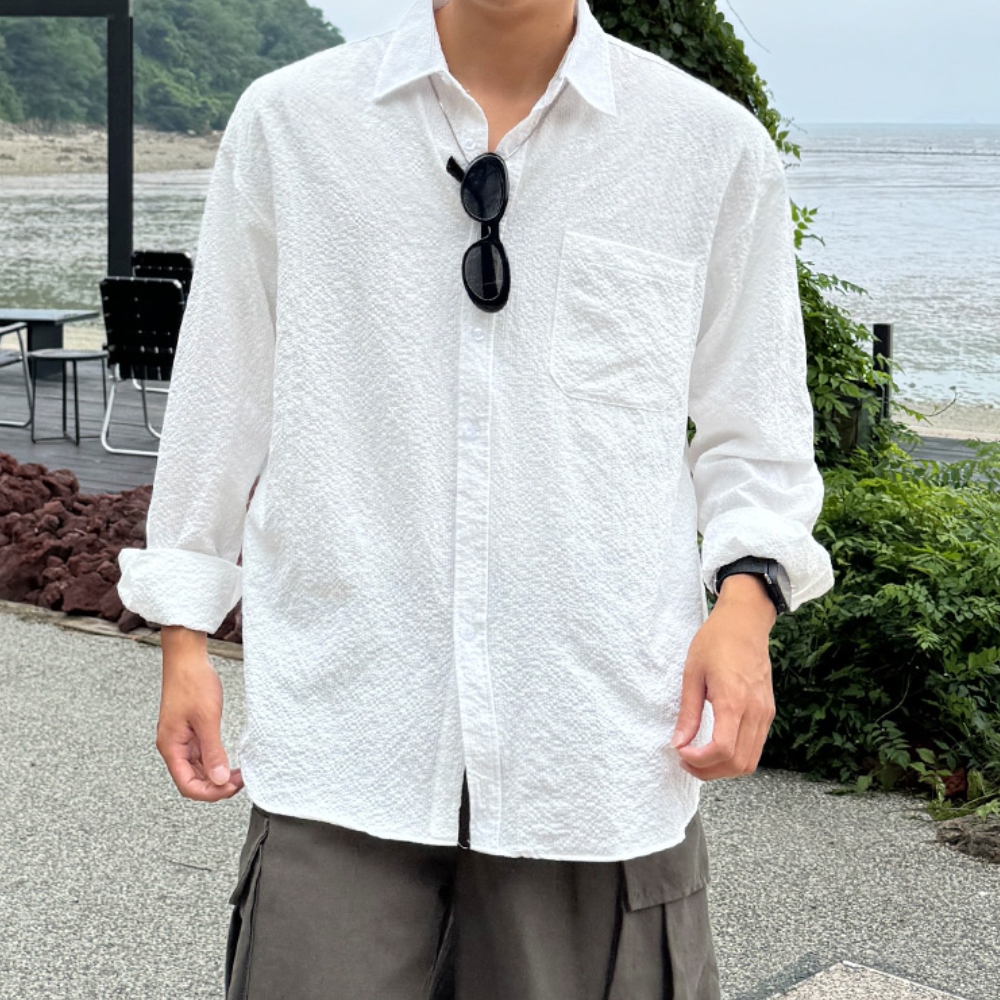 남자 돈렌 오버핏 봄 여름 소프트 시어서커 셔츠 남방