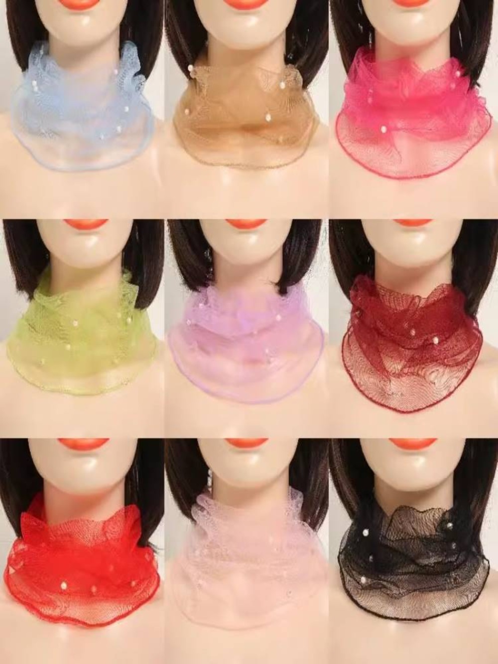 레이스 넥 스카프 미니 진주 포인트 얇은 레이어드 여배우 패션 코디 중년여성 12컬러 - 상세 이미지 2