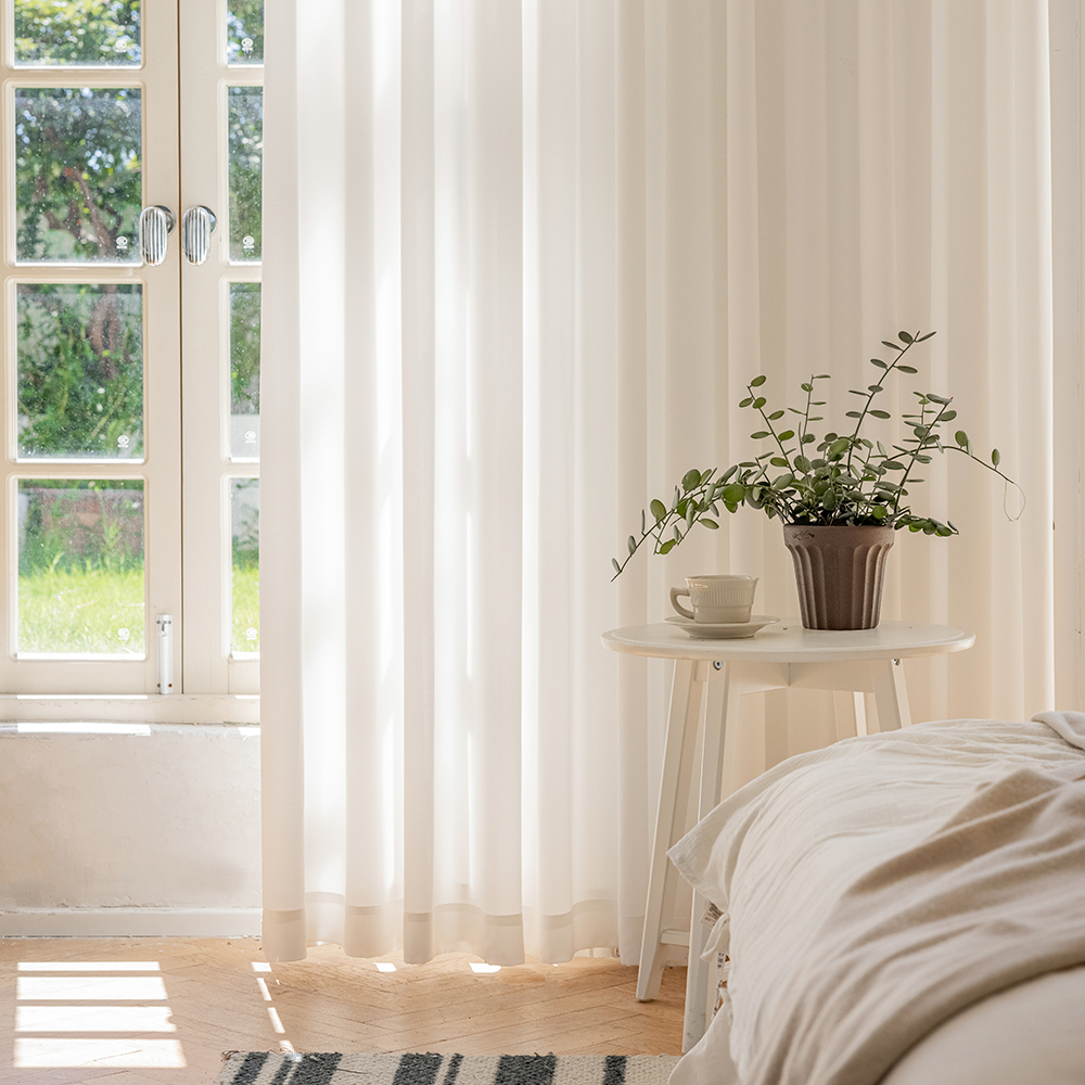 소르르 이음선 없는 형상기억 차르르 쉬폰커튼 비침없는 화이트 맞춤제작 나비주름 안방 120x265