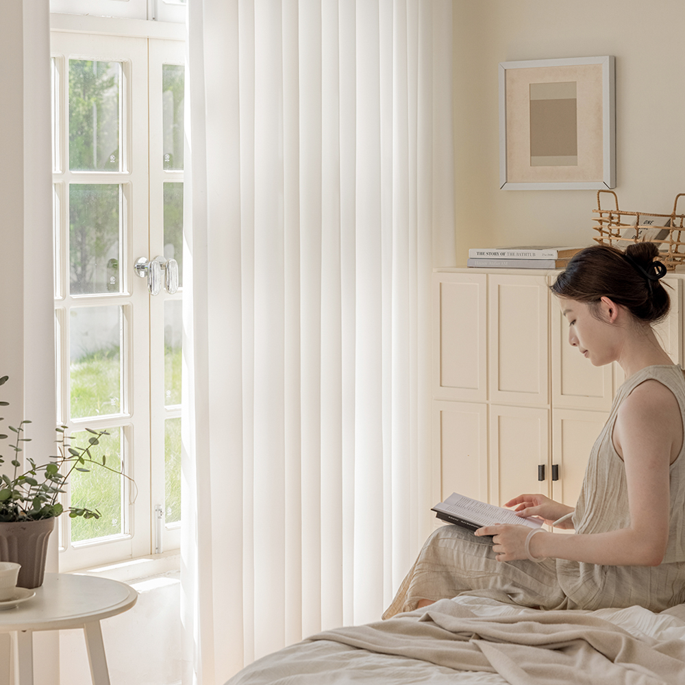 소르르 이음선 없는 형상기억 차르르 쉬폰커튼 비침없는 화이트 맞춤제작 나비주름 안방 120x265