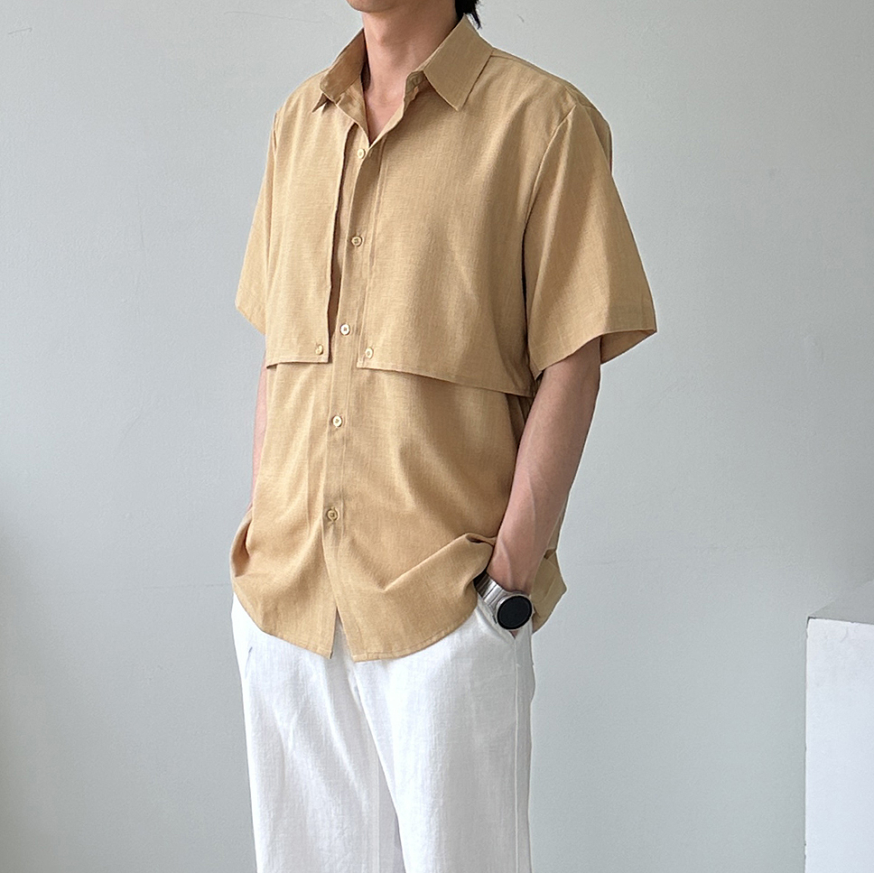 남자 반팔 셔츠 오버핏 트렌치 린넨 남방 남자 여름 와이 셔츠 이미지 6