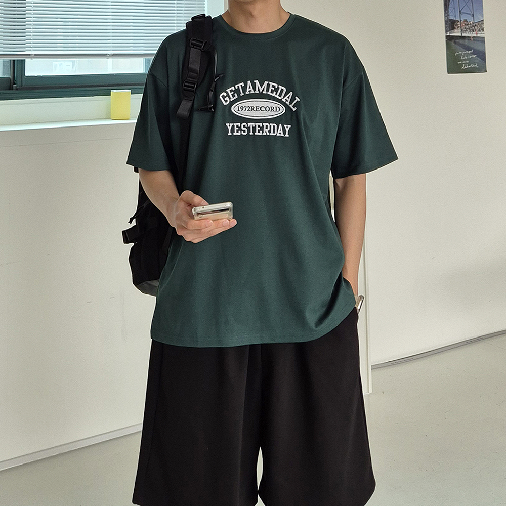 남자 반팔티 오버핏 나염 프린팅 커플 자수 반팔티 - 상세 이미지 2