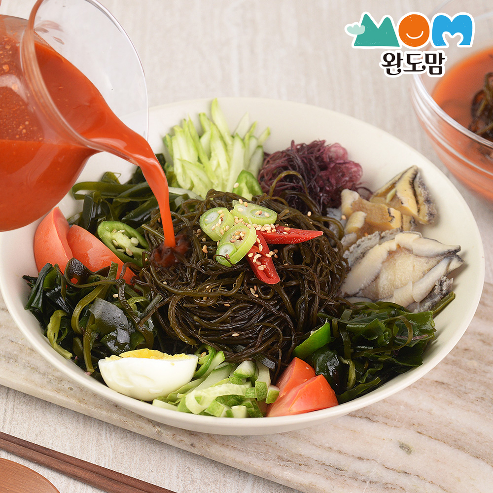 완도맘 꼬시래기120gx4팩+물회육수2팩 증정 새콤달콤 해초냉면 자숙전복