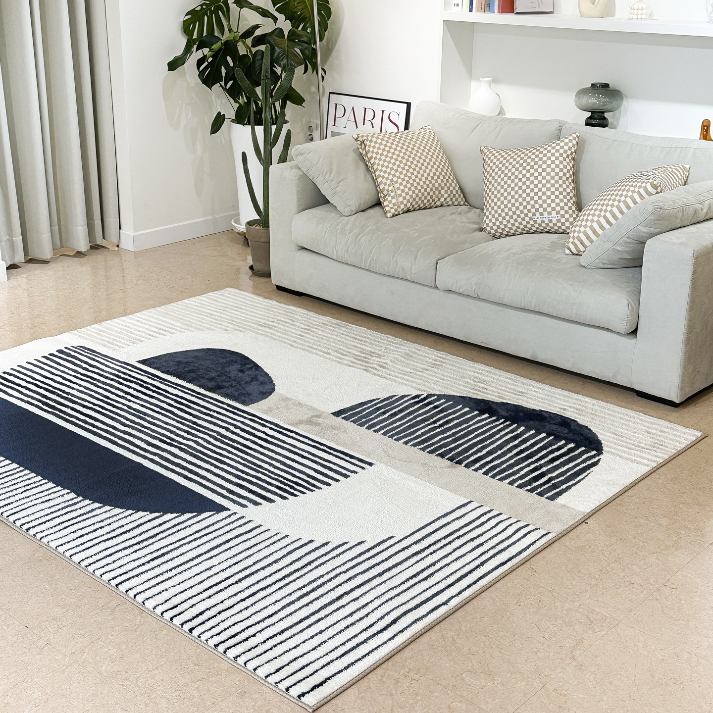 미드나잇 오브제 자카드 러그 사계절 논슬립 거실 블루 카페트 단일색상, 200x270cm - 상세 이미지 3