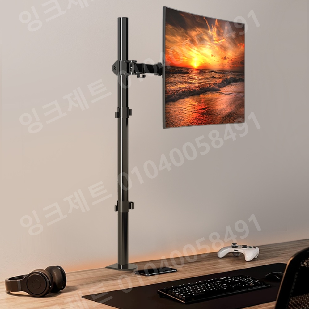 높은 모니터암 수직 목디스크 방지 거치대 싱글 기둥 - 상품 이미지