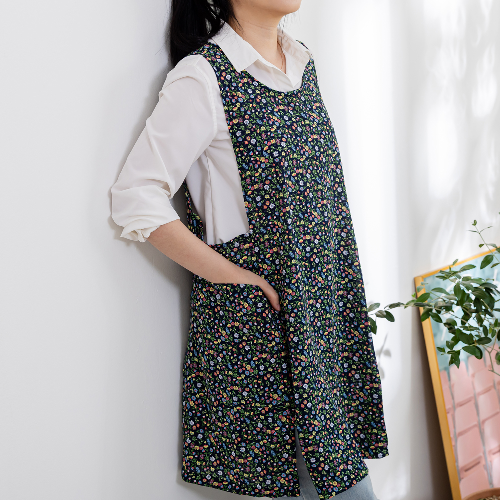 데코에버 여름 쉬폰 원피스앞치마 옆주머니형 롱사이즈 어린이집교사 요양보호사 앞치마