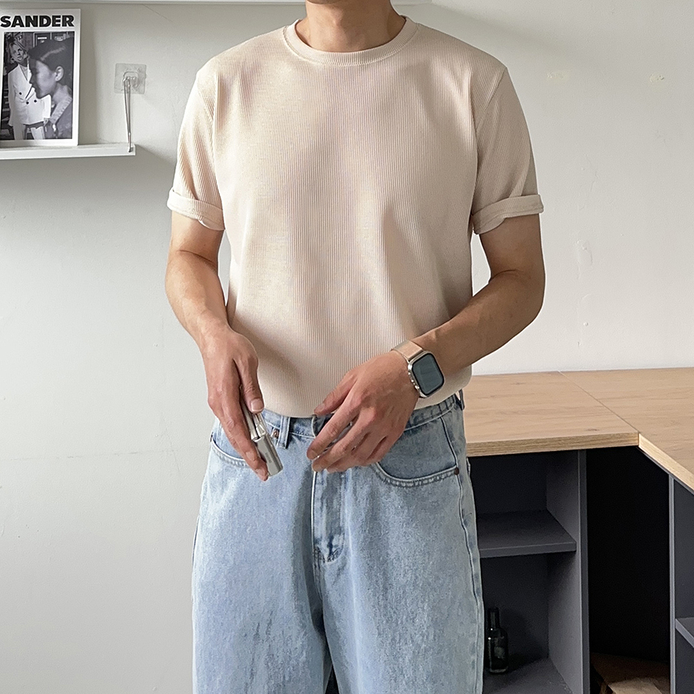 남자 반팔티 구김없는 머슬핏 오버핏 무지 반팔티 - 상품 이미지