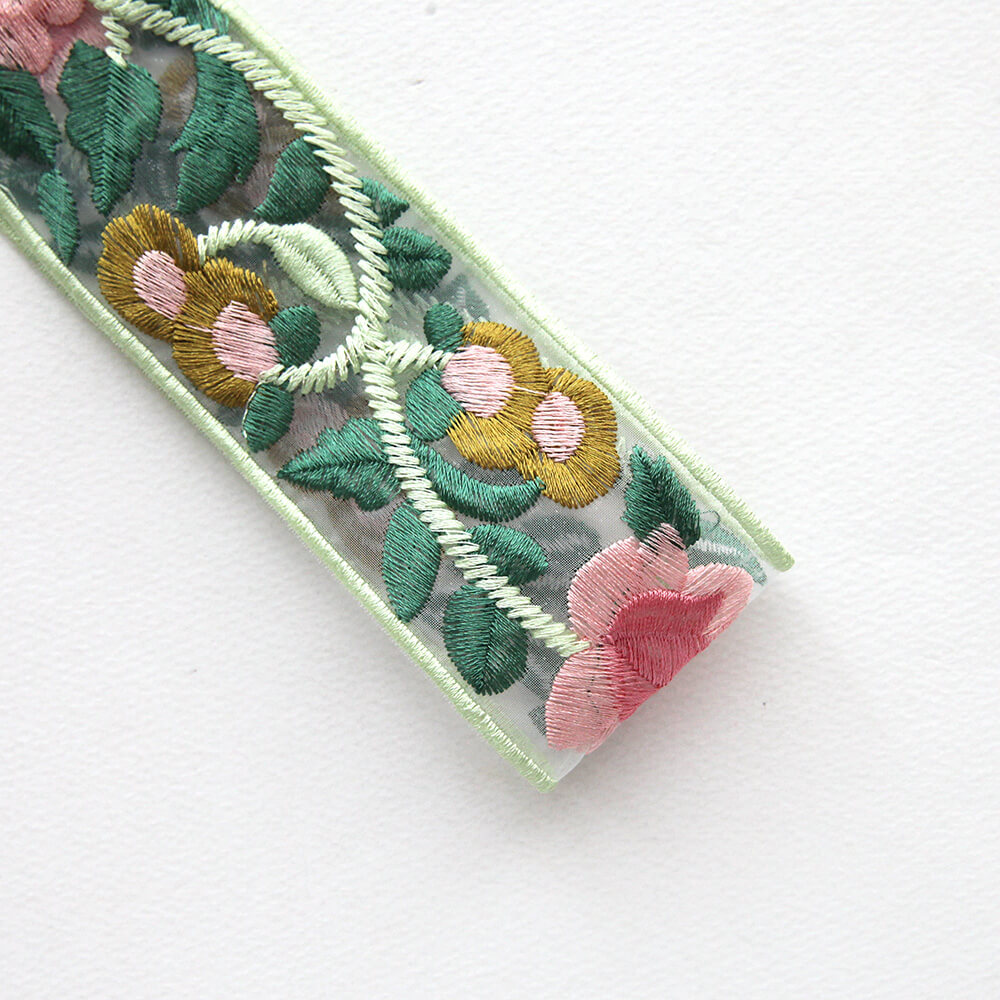 연꽃 자수 레이스 리본 폭5cm 길이90cm 리본공예DIY 꽃자수 리본부자재 - 상세 이미지 3