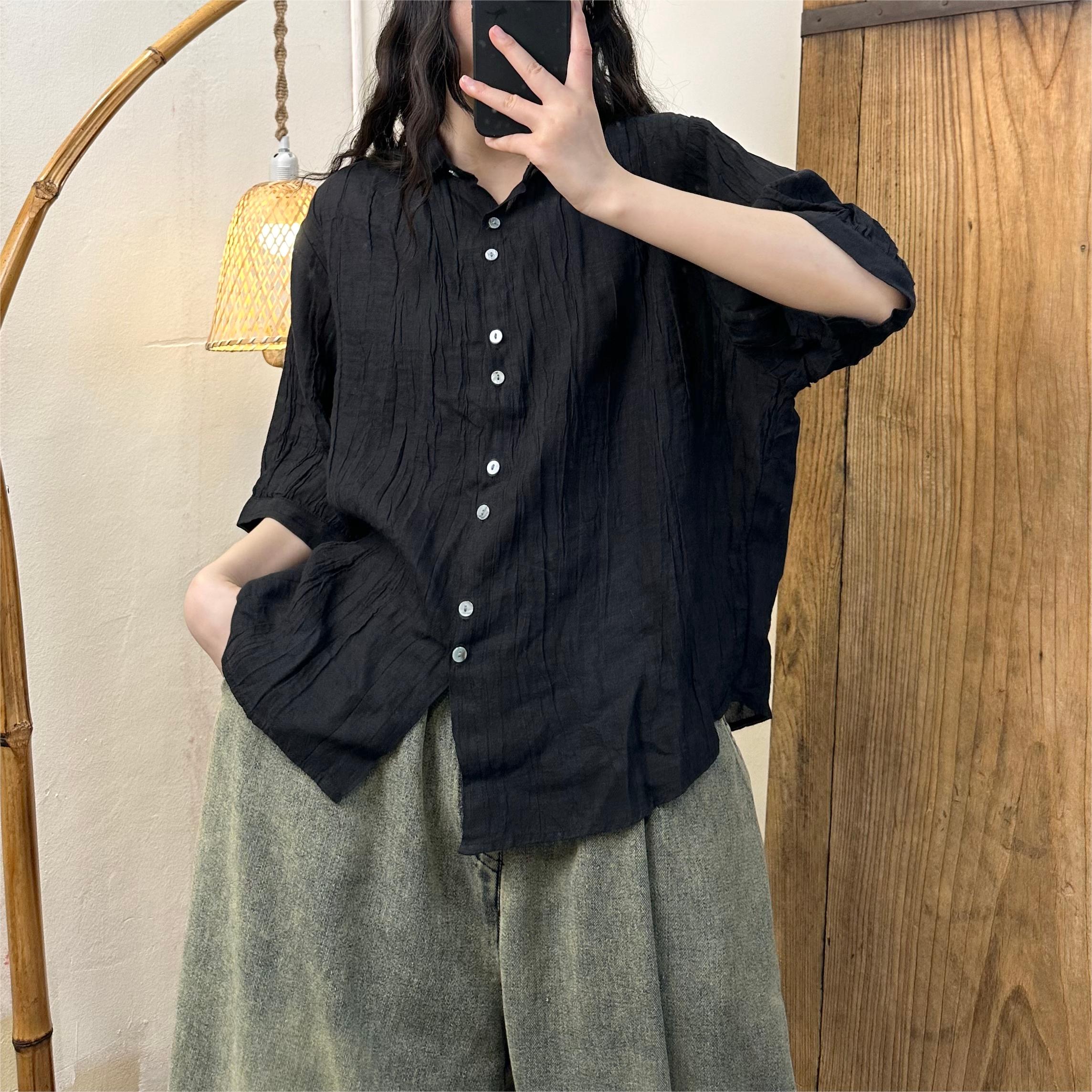 린넨셔츠 여름 린넨블라우스 칼라넥 미시옷 - 상세 이미지 3