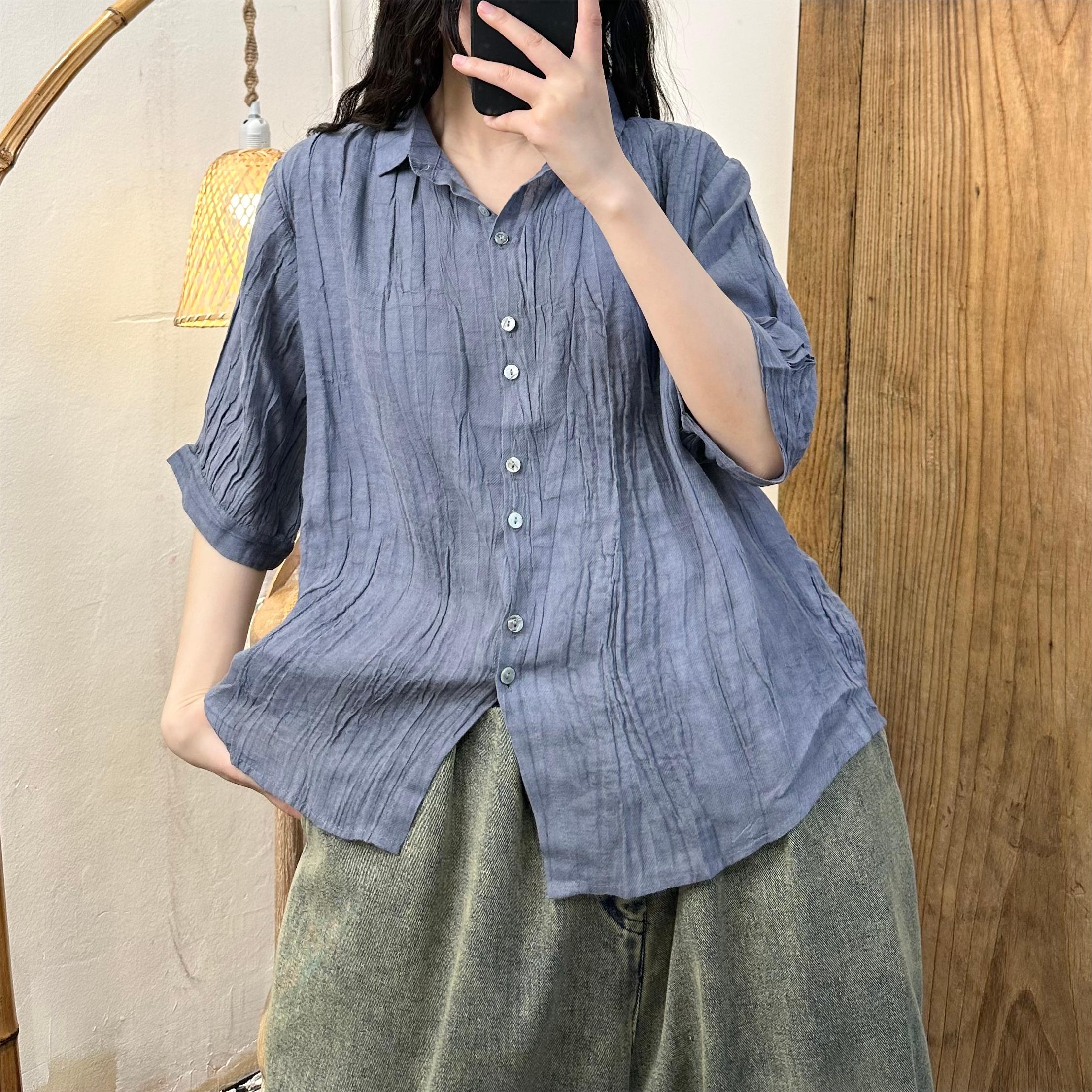 린넨셔츠 여름 린넨블라우스 칼라넥 미시옷 - 상세 이미지 2